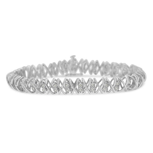Sterling Silver Rose-Cut Diamond X-Link Bracelet (1 Cttw, I-J Color, I2-I3 Clarity)