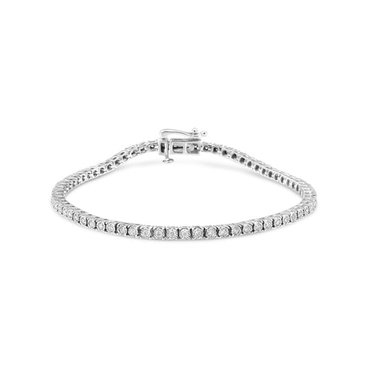 14K White Gold 1.0 Cttw Miracle Set Round-Cut Lab Grown Diamond Illusion Tennis Bracelet (F-G Color, Vs2-Si1 Clarity) Size 7"