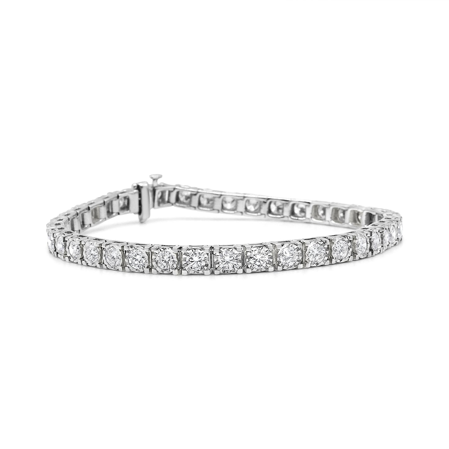 14K White Gold 5.0 Cttw Miracle Set Round-Cut Lab Grown Diamond Illusion 7" Tennis Bracelet (F-G Color, Vs2-Si1 Clarity)