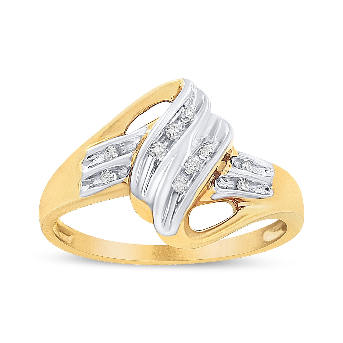 10K Yellow And White Gold 1/15 Cttw Round-Cut Diamond Bypass Ring (I2 Color, I-J Clarity) - Size 7