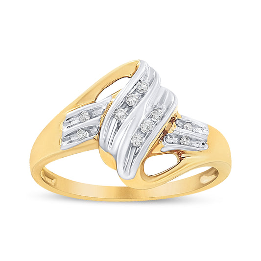 10K Yellow And White Gold 1/15 Cttw Round-Cut Diamond Bypass Ring (I2 Color, I-J Clarity) - Size 7