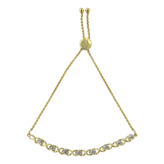 10K Yellow Gold Over .925 Sterling Silver 1/10 Cttw Diamond Heart And X-Link 6”-9” Adjustable Bolo Bracelet (H-I Color, I2-I3 Clarity)