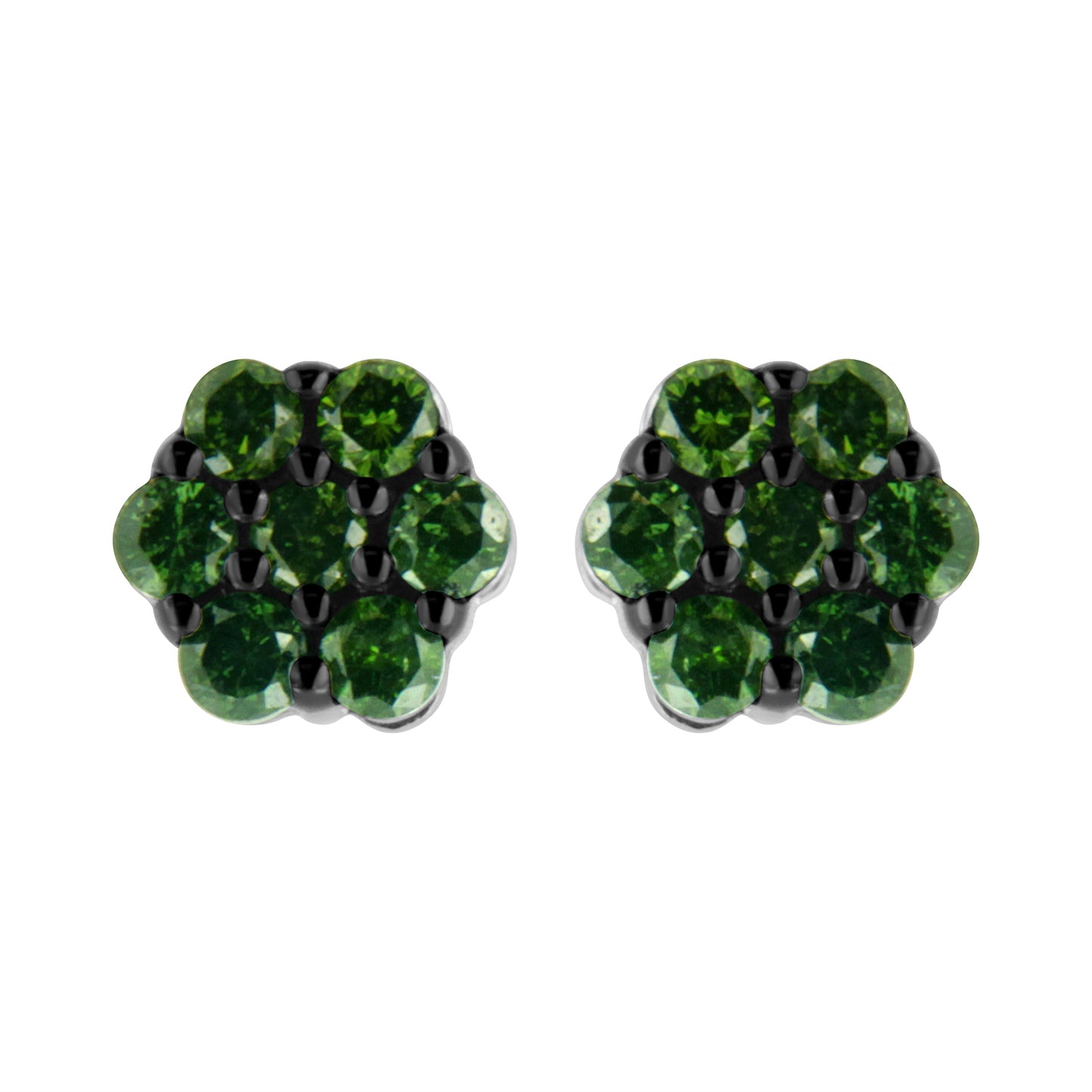 .925 Sterling Silver 1/2 Cttw Prong Set Round-Cut Treated Green Diamond Floral Cluster Stud Earring (Fancy Green Color, I1-I2 Clarity)
