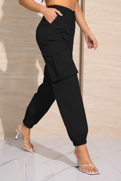 Buttoned High Waist Long Pants With Pockets