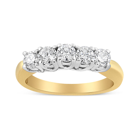 18K Yellow Gold 1.0 Cttw 4 Prong Set Round Cut Diamond Step Up 5 Stone Ring Band (F-G Color, Si1-Si2 Clarity) - Size 8.5
