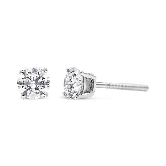 14K White Gold 1/2 Cttw 4-Prong Set Lab Grown Solitaire Diamond Push Back Stud Earrings (F-G Color, Vs2-Si1 Clarity)