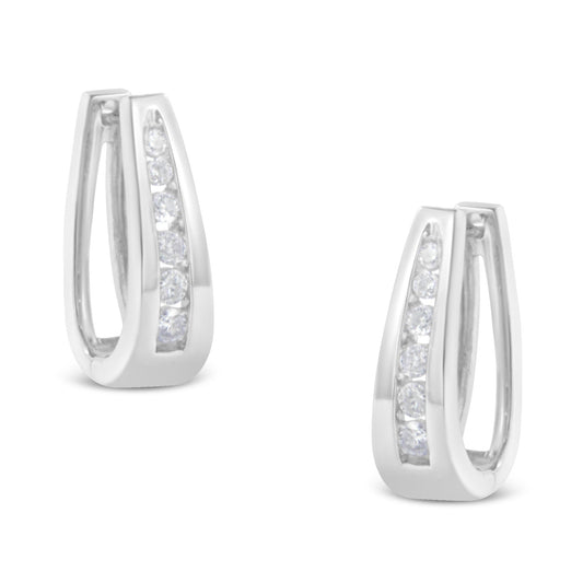 14K White Gold 1/4 Cttw Channel-Set Brilliant Round-Cut Diamond Hoop Earrings (I-J Color, I2-I3 Clarity)