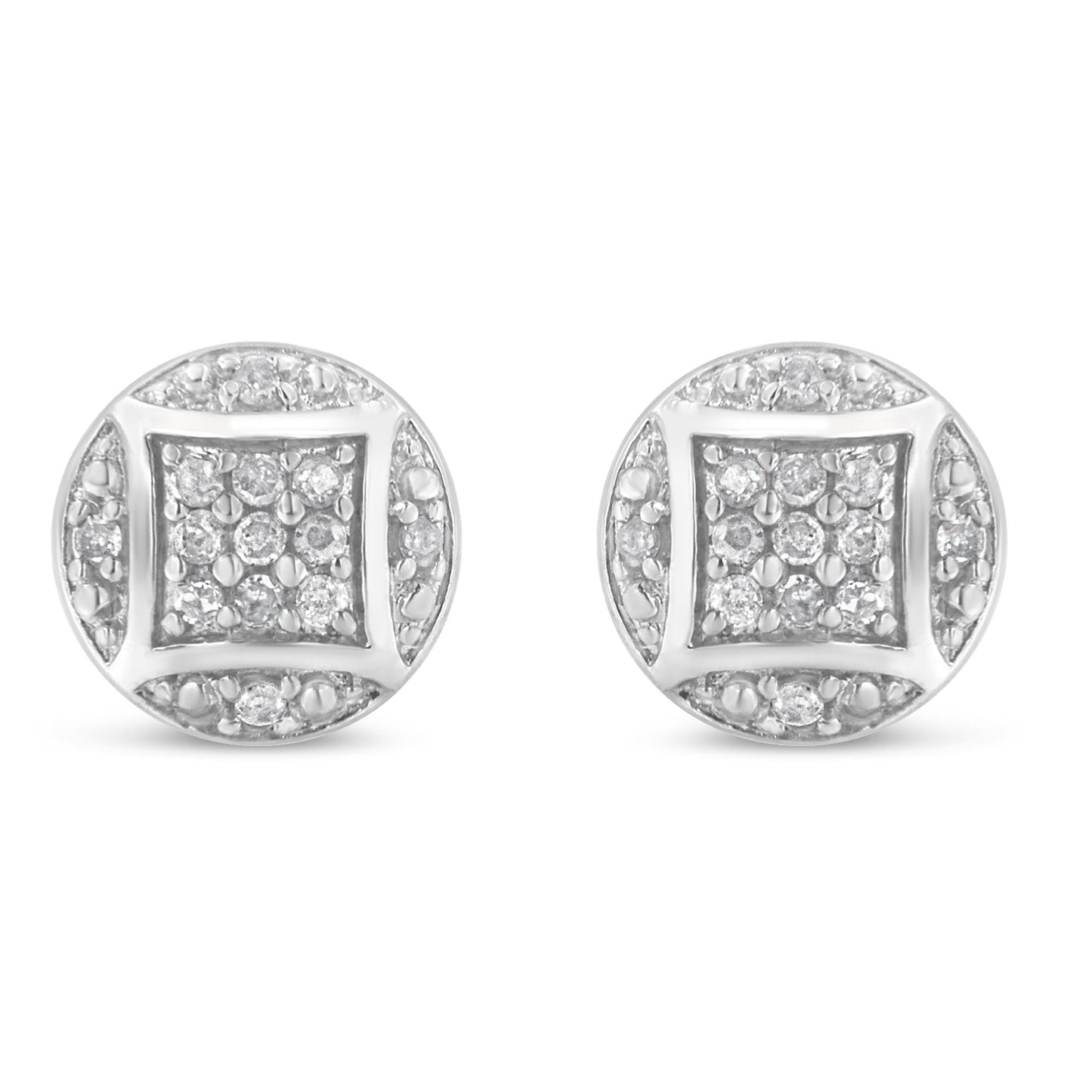 Sterling Silver Round Diamond Cluster Stud Earrings (0.35 Cttw, H-I Color, I3 Clarity)