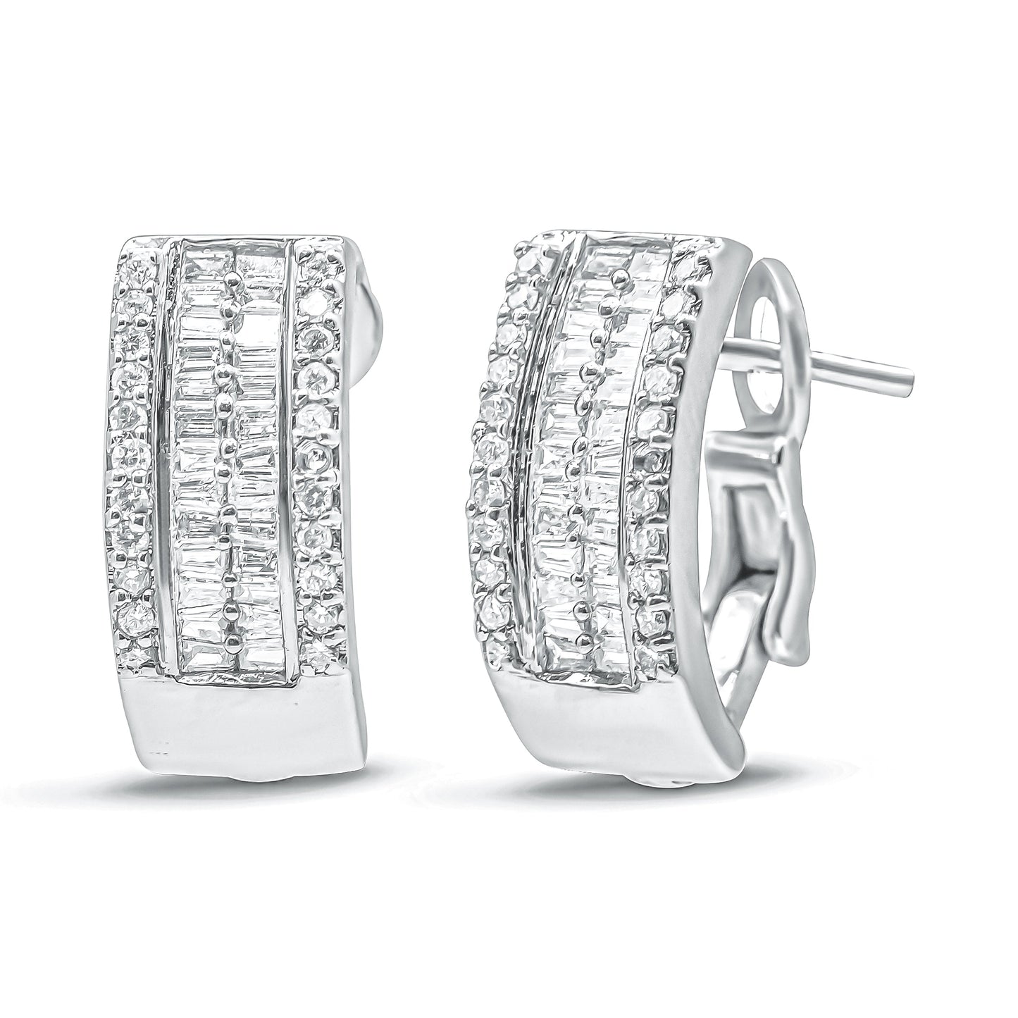 14K White Gold 1 Cttw Diamond Huggy Earrings (H-I, Si2-I1)