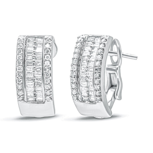 14K White Gold 1 Cttw Diamond Huggy Earrings (H-I, Si2-I1)