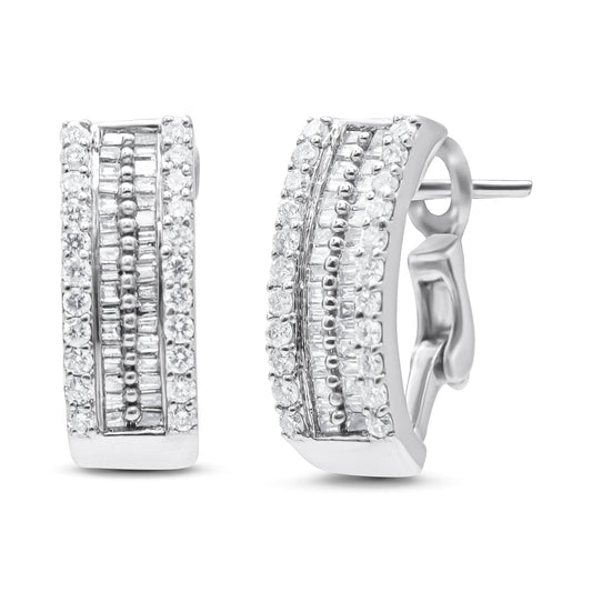 14K White Gold 1 1/2 Cttw Round And Baguette Cut Diamond Earrings (H-I, Si2-I1)