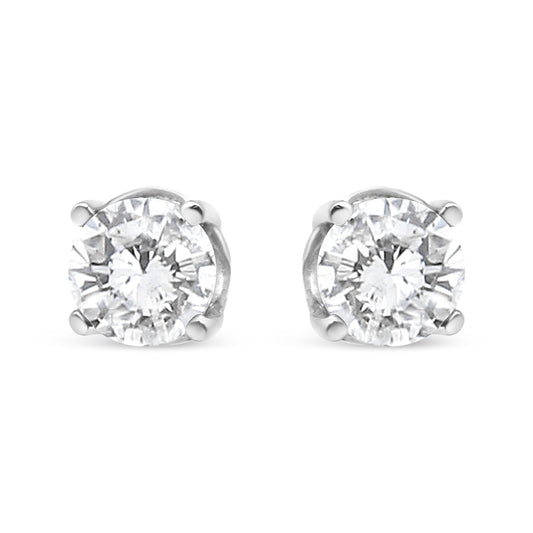 14K White Gold 3/4 Cttw Lab Grown Diamond 4-Prong Classic Stud Earrings (F-G Color, Vs2-Si1 Clarity)