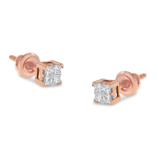 10Kt Rose Gold Princess Diamond Stud Earring (1/4 Cttw, J-K Color, I1-I2 Clarity)