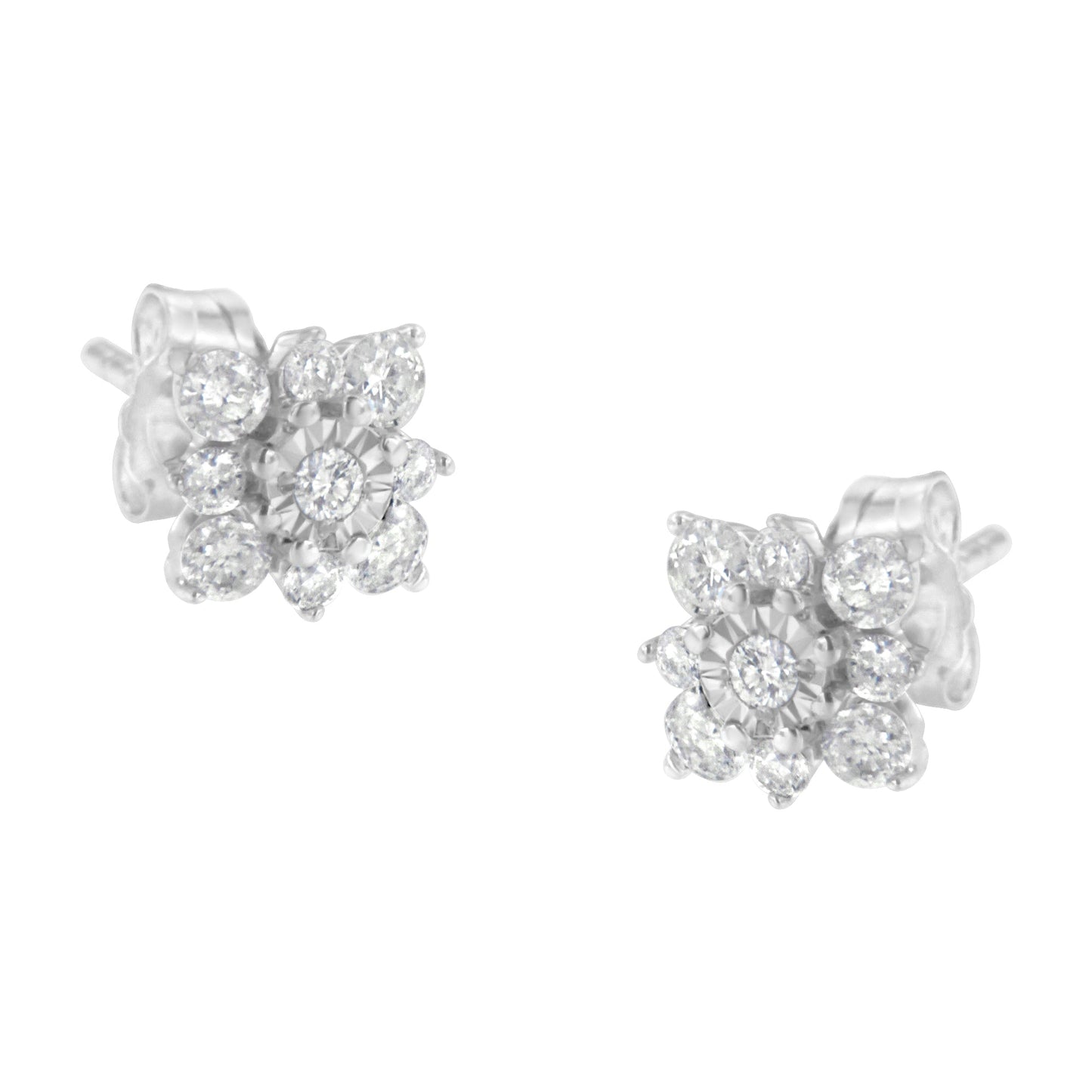 Sterling Silver Diamond Flower Stud Earrings (1/2 Cttw, I-J Color, I1-I2 Clarity)