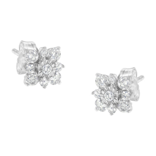 Sterling Silver Diamond Flower Stud Earrings (1/2 Cttw, I-J Color, I1-I2 Clarity)