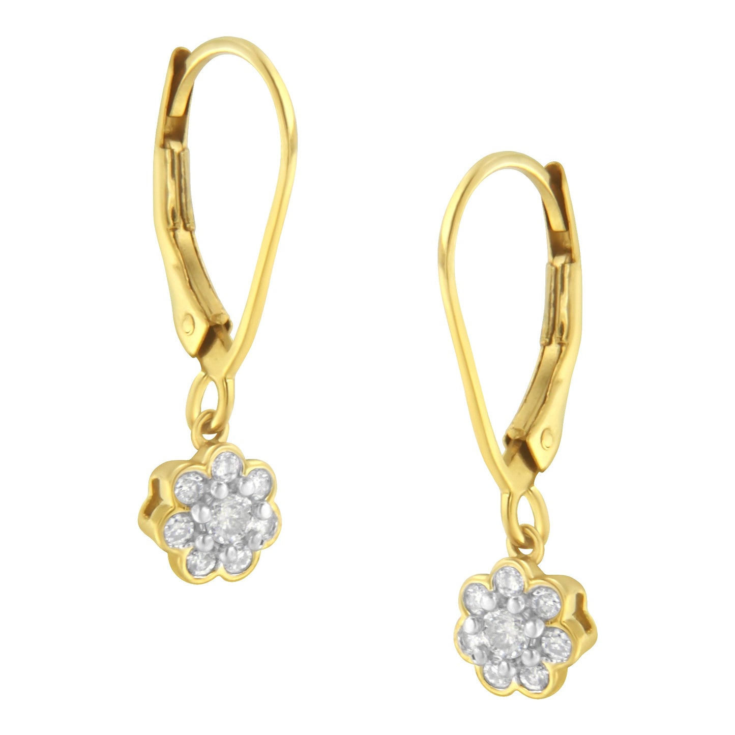 2 Micron 10Kt Yellow Gold Plated Sterling Silver Diamond Drop Cluster Earrings (1/4 Cttw, I-J Color, I2-I3 Clarity)