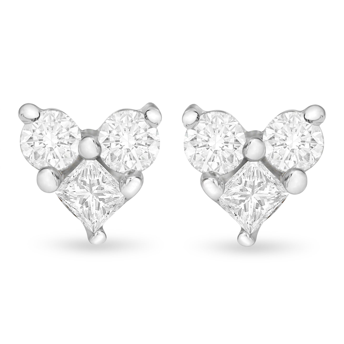 10K White Gold 1/4 Cttw Round And Princess-Cut Diamond Composite Heart Shape Stud Earring (I-J Color, I1-I2 Clarity)