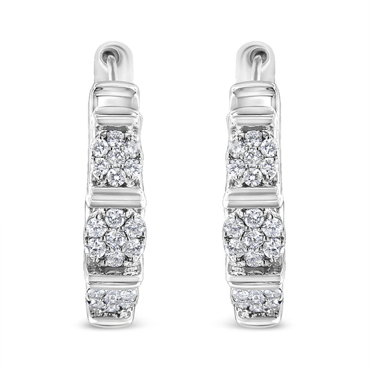 .925 Sterling Silver 1/2 Cttw Lab Grown Round Diamond Floral Cluster Hoop Earrings (F-G Color, Si1-Si2 Clarity)