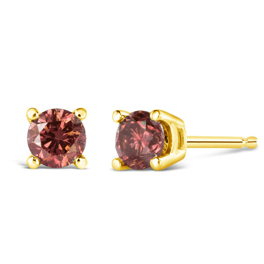 14K Yellow Gold 1/2 Cttw Round Brilliant Cut Lab Grown Pink Diamond 4-Prong Classic Solitaire Earrings (Pink Color, Vvs2-Vs1 Clarity)