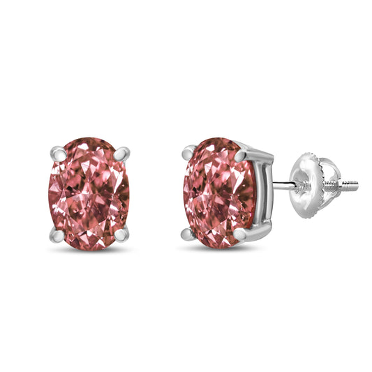 14K White Gold 1/2 Cttw Lab Grown Pink Oval 4 Prong Set Classic Diamond Solitaire Stud Earrings (Pink Color, Vs2-Si1 Clarity)