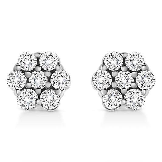 .925 Sterling Silver 1/2 Cttw Lab Grown Brilliant Round Cut Diamond Floral Cluster Stud Earrings (G-H Color, Vs2-Si1 Clarity)