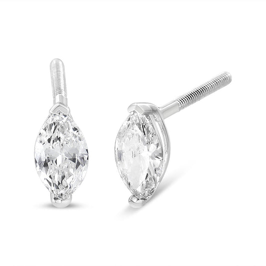 14K White Gold 1/2 Cttw 2 Prong Set Marquise Solitaire Lab Grown Diamond Stud Earrings (F-G Color, Vs2-Si1 Clarity)