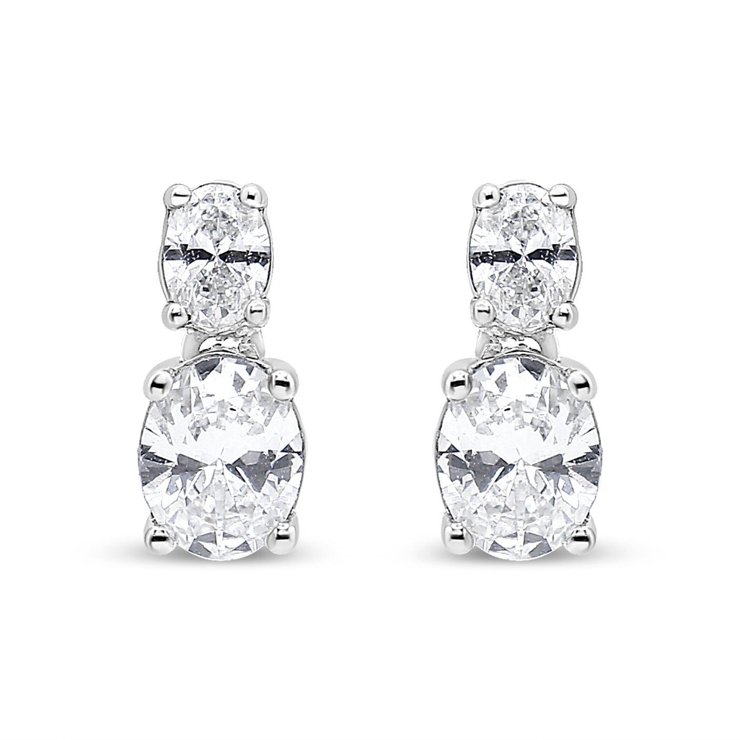 14K White Gold 1.0 Cttw Oval Lab Grown Diamond 2 Stone Drop And Dangle Stud Earrings (G-H Color, Vs2-Si1 Clarity)