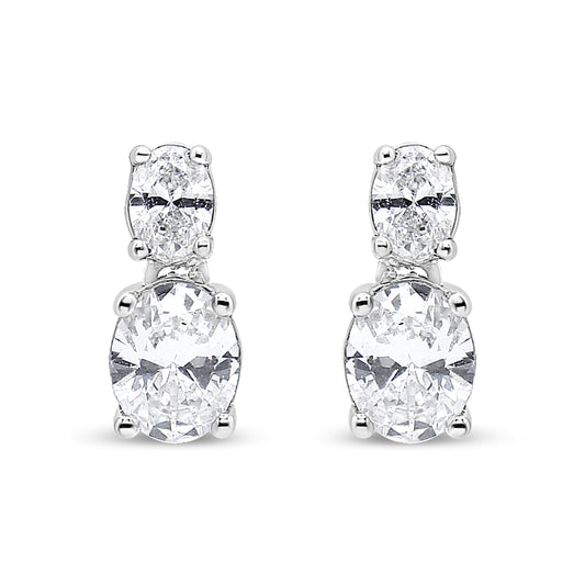 14K White Gold 1.0 Cttw Oval Lab Grown Diamond 2 Stone Drop And Dangle Stud Earrings (G-H Color, Vs2-Si1 Clarity)