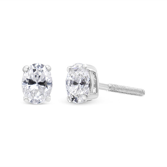 14K White Gold 1/2 Cttw Lab Grown Oval Solitaire Diamond Stud Earrings (F-G Color, Vs2-Si1 Clarity)