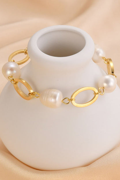 14K Gold-Plated Lobster Closure Freshwater Pearl Bracelet