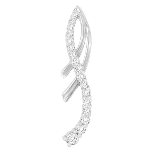 14K White Gold Round Cut Diamond Double-Loop Ribbon Pendant Necklace (0.5 Cttw, I-J Color, I2-I3 Clarity)