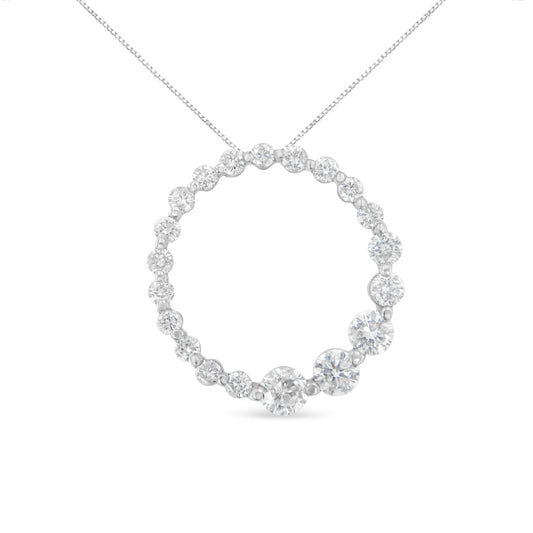 10K Yellow Gold Round Cut Diamond Circle Sparkle Pendant Necklace (1.00 Cttw, H-I Color, I1-I2 Clarity)