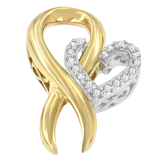 10K Yellow Gold And .925 Sterling Silver 1/10 Cttw Diamond Heart Pendant Necklace (H-I, I1-I2)