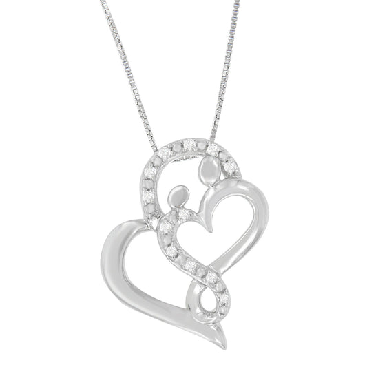 Sterling Silver Round-Cut Diamond Heart Pendant Necklace (0.11 Cttw, H-I Color, I1-I2 Clarity)