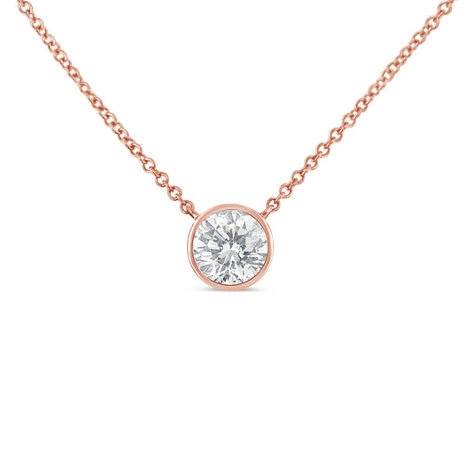 10K Rose Gold 3/10 Carat Round Brilliant-Cut Diamond Modern Bezel-Set Solitaire 16"-18" Pendant Necklace (H-I Color, Si2-I1 Clarity)