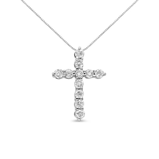 10K White Gold 1/2 Cttw Round Brilliant Cut Diamond Cross Pendant Necklace With Box Chain (I-J Color, I1-I2 Clarity) - 18"