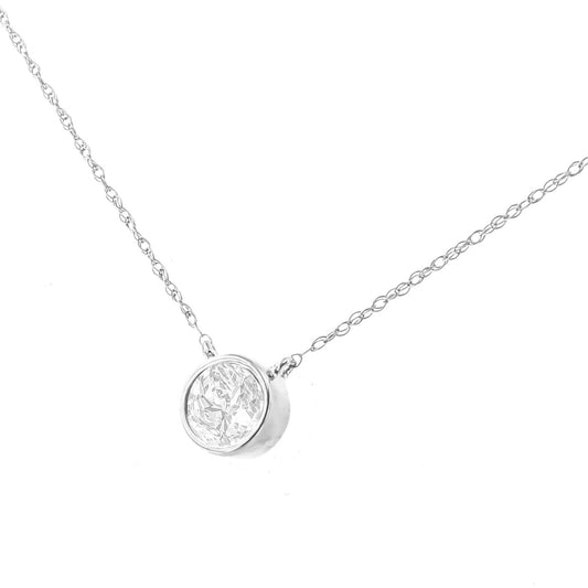 14K White Gold 1/5 Cttw Lab Grown Diamond Modern Bezel-Set Solitaire 16"-18" Pendant Necklace (F-G Color, Vs2-Si1 Clarity)