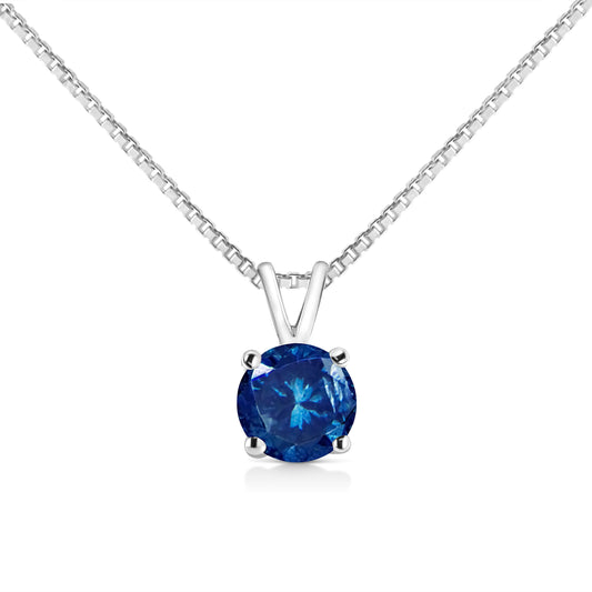 10K White Gold 1/2 Cttw Round Brilliant Cut Lab Grown Blue Diamond 4-Prong Solitaire Pendant Necklace (Blue Color, Vs2-Si1 Clarity) - 18"