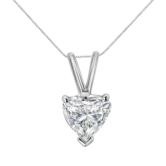14K White Gold 1/5 Cttw Heart-Shaped Diamond Classic Solitaire 18" Pendant Necklace (H-I Color, Vs2-Si1 Clarity)