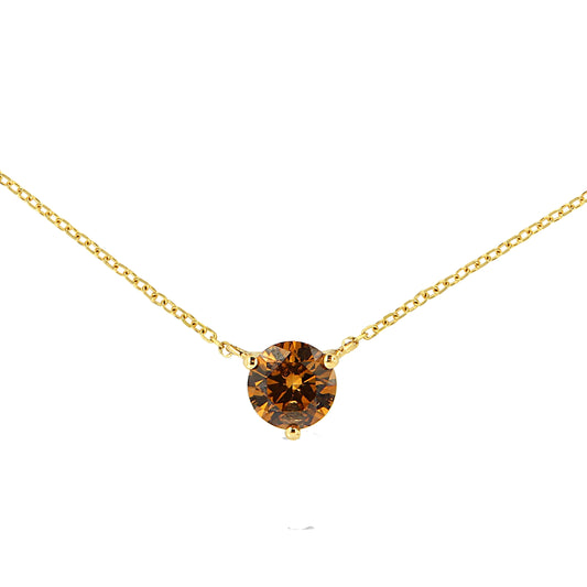 14K Yellow Gold 1/2 Cttw Martini Set Lab Grown Yellow Diamond Solitaire 18" Pendant Necklace (Yellow Color, Vs2-Si1 Clarity)