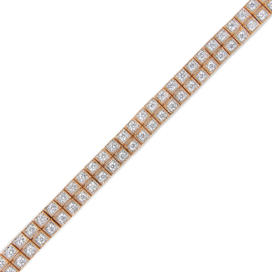 14K Rose Gold 3.0 Cttw Lab Grown Diamond Two Row Milgrain 7" Inch Tennis Bracelet (G-H Color, Vs2-Si1 Clarity)