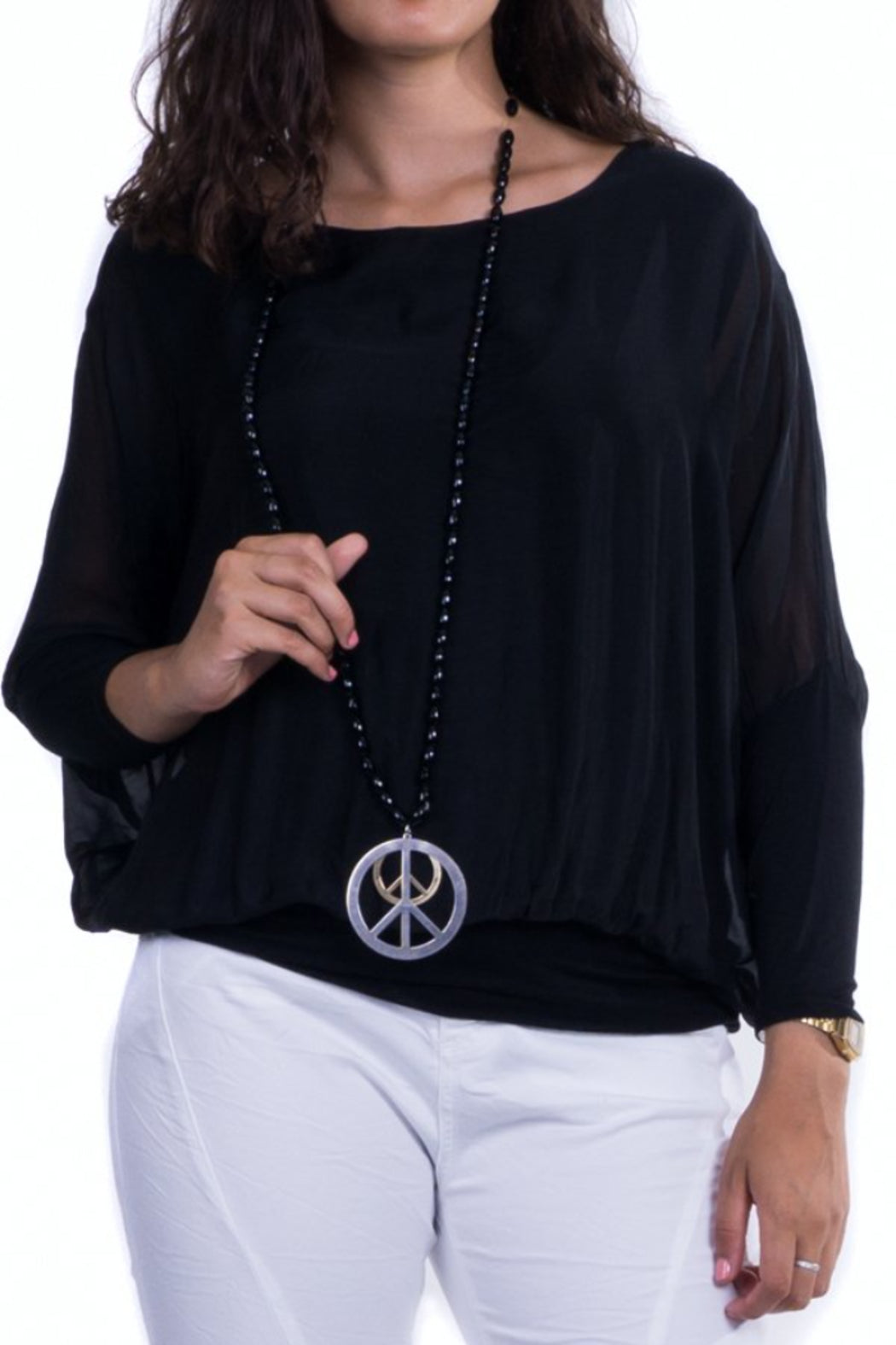 8975 Silk top with banded bottom