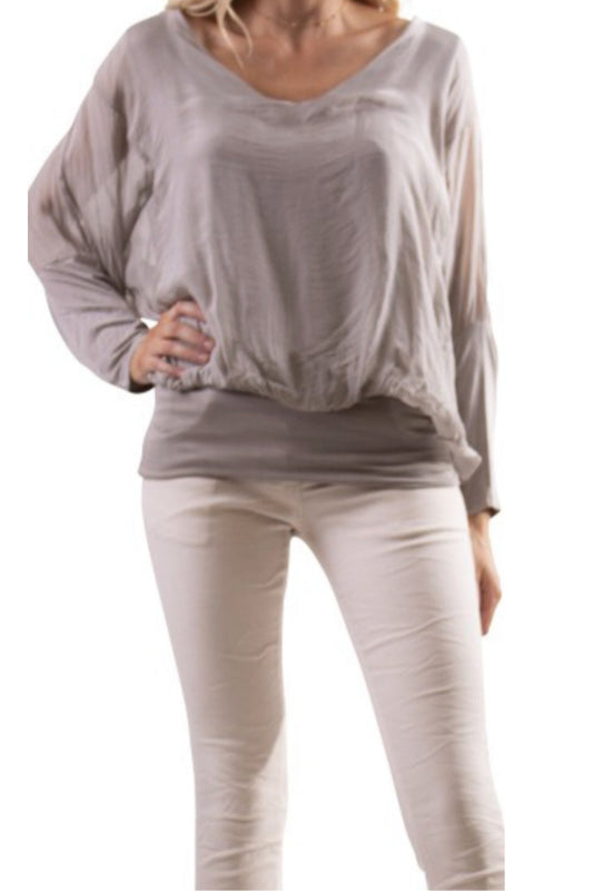 8975 Silk top with banded bottom