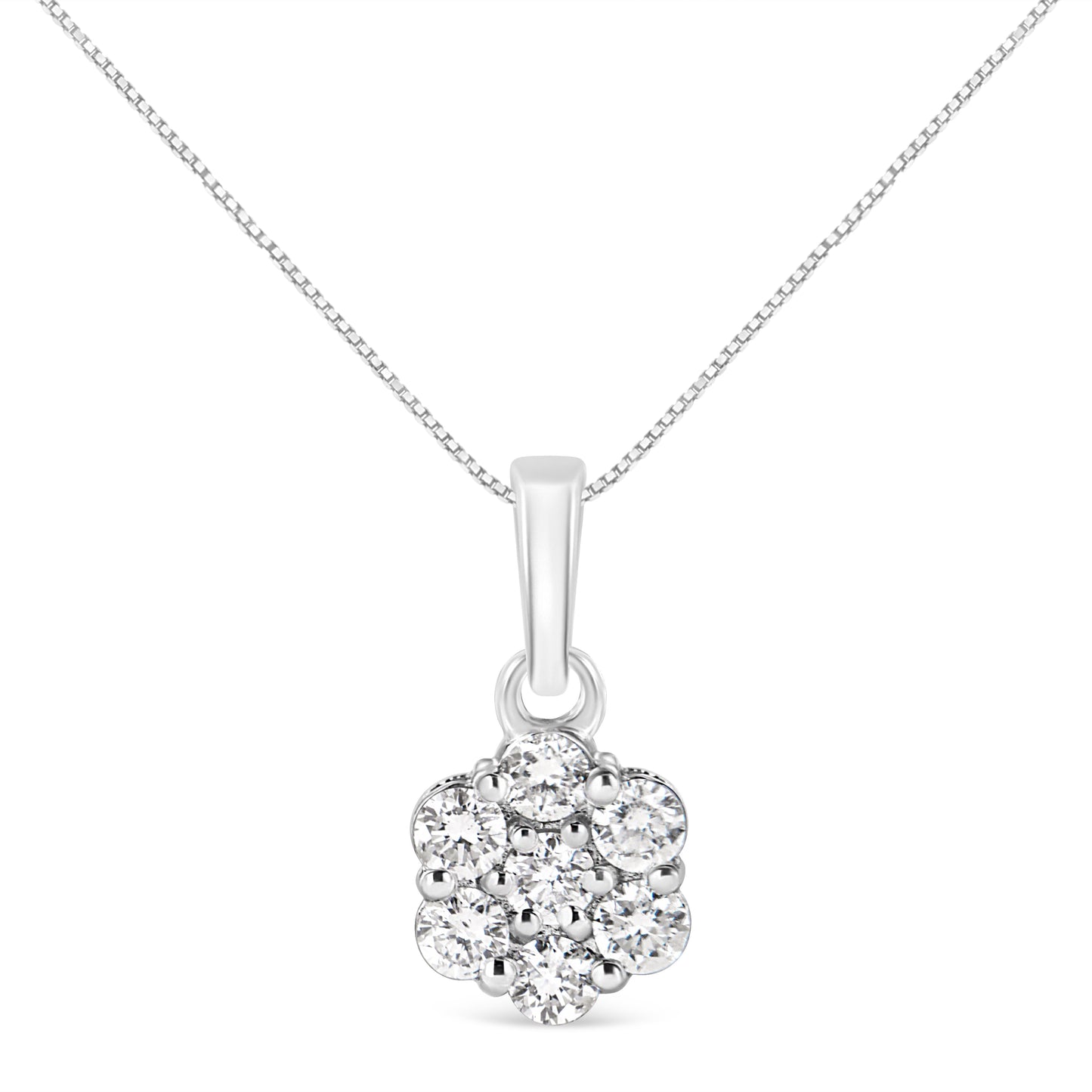 .925 Sterling Silver 1/2 Cttw Lab Grown Diamond 7 Stone Floral Cluster 18" Pendant Necklace (F-G Color, Si1-Si2 Clarity)