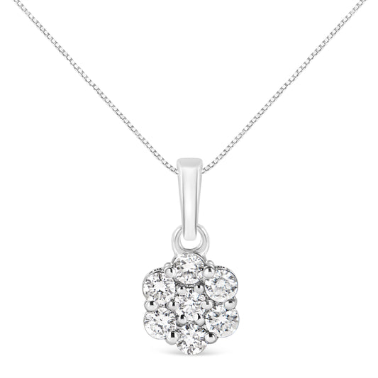 .925 Sterling Silver 1/2 Cttw Lab Grown Diamond 7 Stone Floral Cluster 18" Pendant Necklace (F-G Color, Si1-Si2 Clarity)