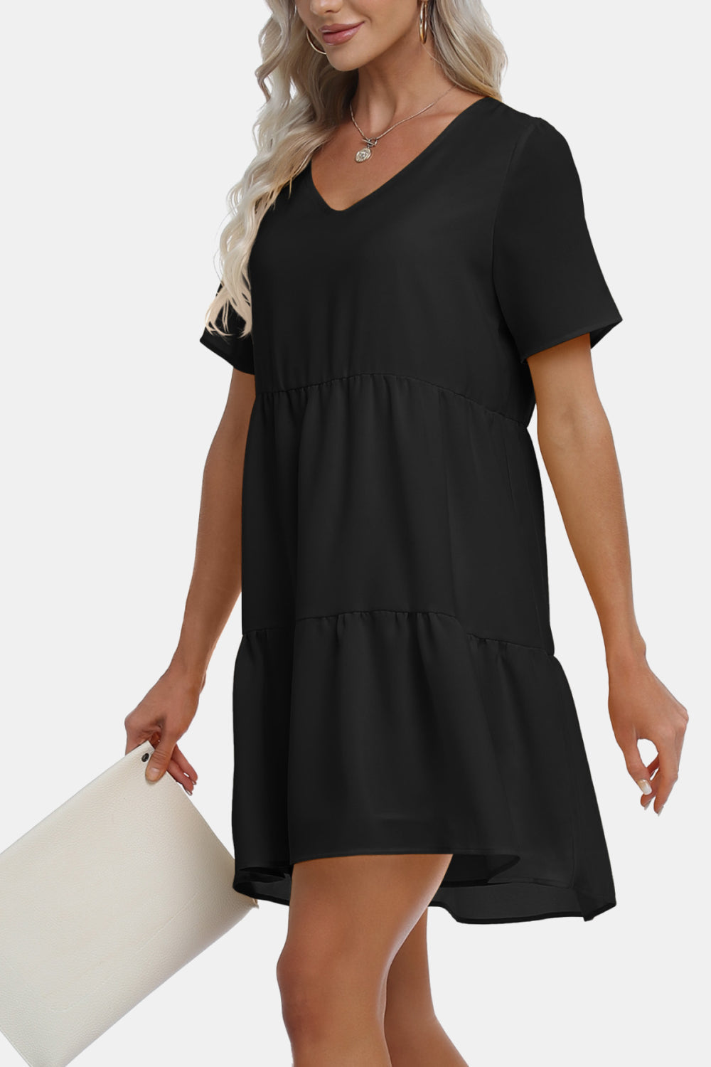 V-Neck Short Sleeve Mini Dress