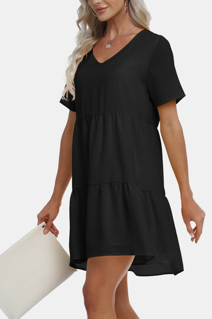 V-Neck Short Sleeve Mini Dress
