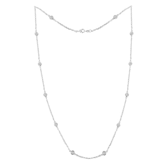 14K Gold 1Ct Tdw Diamond Station Necklace (H-I, Si2-I1) (White, Gold)