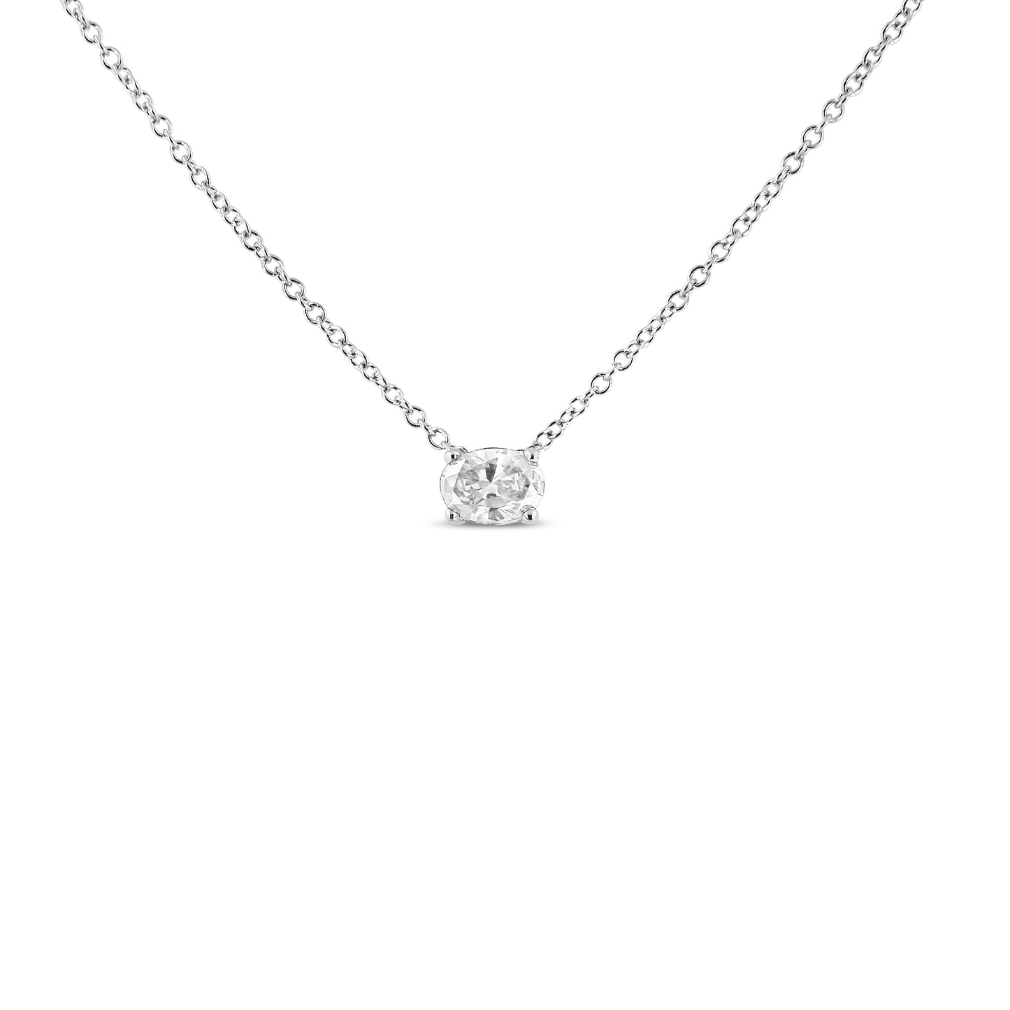 14K White Gold 3/8 Cttw Lab Grown Oval Solitaire Diamond East West 18" Pendant Necklace (F-G Color, Vs2-Si1 Clarity)