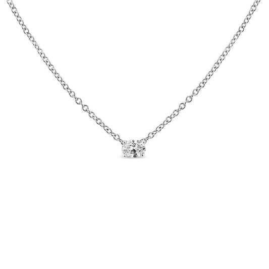 14K White Gold 1/5 Cttw Lab Grown Oval Solitaire Diamond East West 18" Pendant Necklace (F-G Color, Vs2-Si1 Clarity)